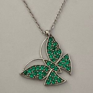 925 Silver green butterfly necklace